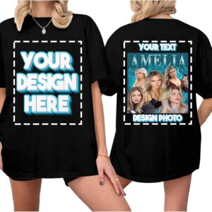 Custom T Shirts for Women Personalized T Shirts with Photo Text Logo Front & Back Printed Design Your Own Unisex Tee Gifts