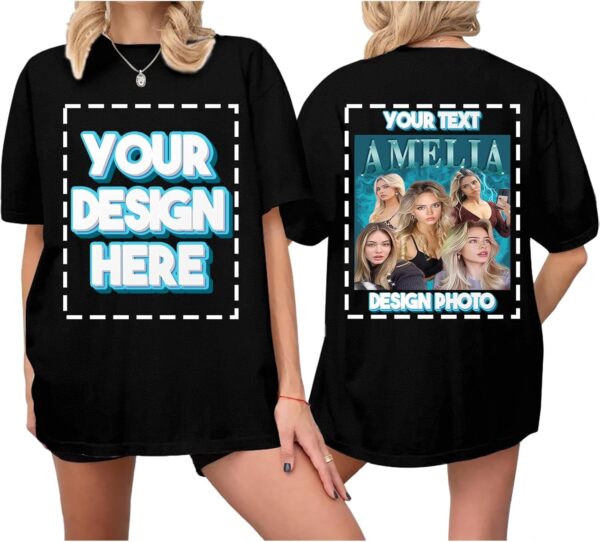 Custom T Shirts for Women Personalized T Shirts with Photo Text Logo Front & Back Printed Design Your Own Unisex Tee Gifts