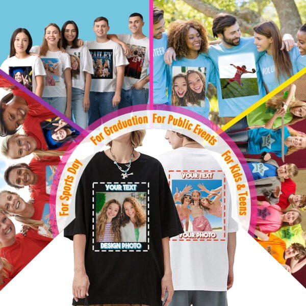 Custom T Shirts for Women Personalized T Shirts with Photo Text Logo Front & Back Printed Design Your Own Unisex Tee Gifts