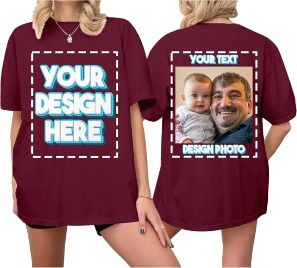 Custom T Shirts for Women Personalized T Shirts with Photo Text Logo Front & Back Printed Design Your Own Unisex Tee Gifts