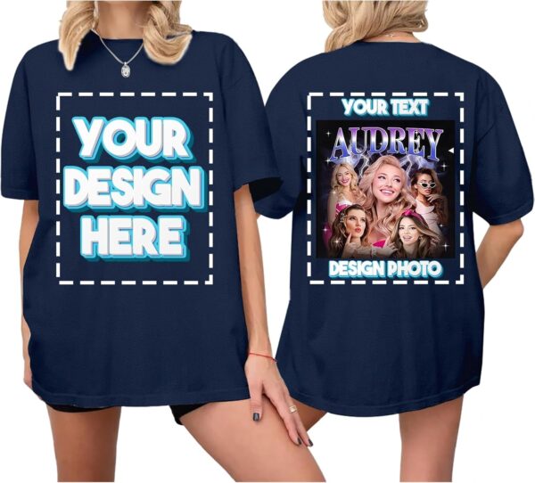 Custom T Shirts for Women Personalized T Shirts with Photo Text Logo Front & Back Printed Design Your Own Unisex Tee Gifts
