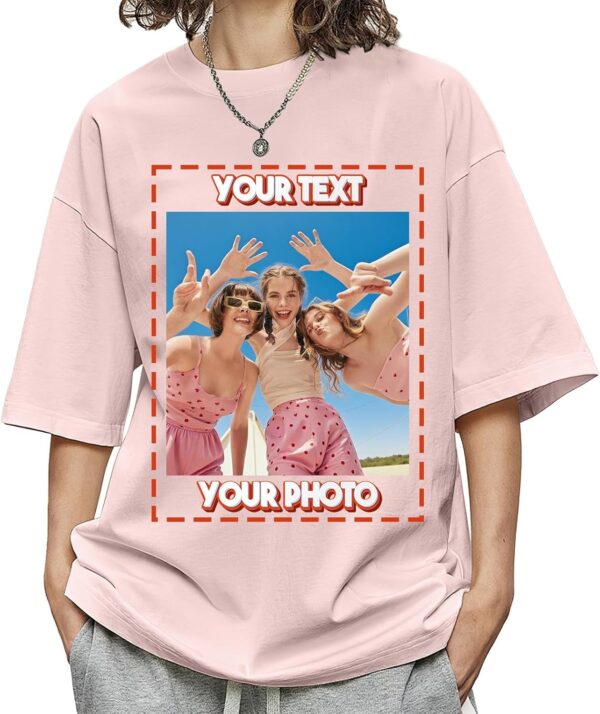 Custom T Shirts for Women Personalized T Shirts with Photo Text Logo Front & Back Printed Design Your Own Unisex Tee Gifts
