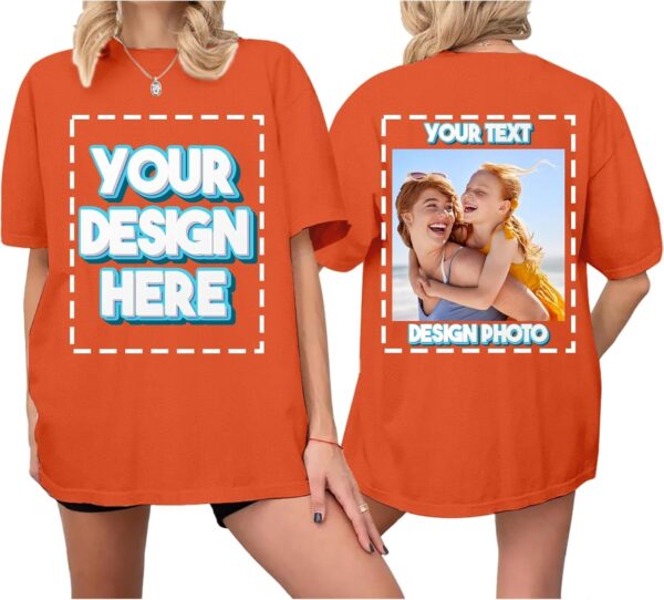Custom T Shirts for Women Personalized T Shirts with Photo Text Logo Front & Back Printed Design Your Own Unisex Tee Gifts