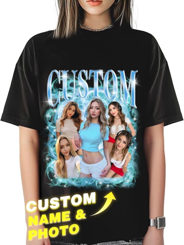 Custom Bootleg Rap Tee Shirts Add Your Text & Face Photo - Custom Picture Gifts for Girlfriend Boyfriend - Custom Personalized Vintage Graphic T Shirts for Birthday & Valentines Day Multi