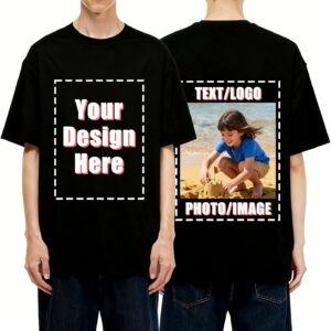 Custom T-Shirt Personalized Shirts for Men Women, Customized with Your Text Logo Black