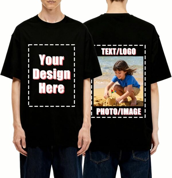 Custom T-Shirt Personalized Shirts for Men Women, Customized with Your Text Logo Black