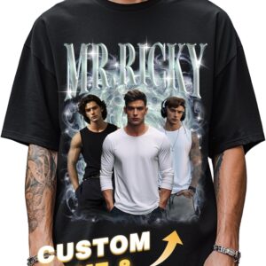 Custom Bootleg Rap T-Shirts Add Text & Face Photo - Custom Couple T-Shirt for Girlfriend Boyfriend Birthday Valentines Black