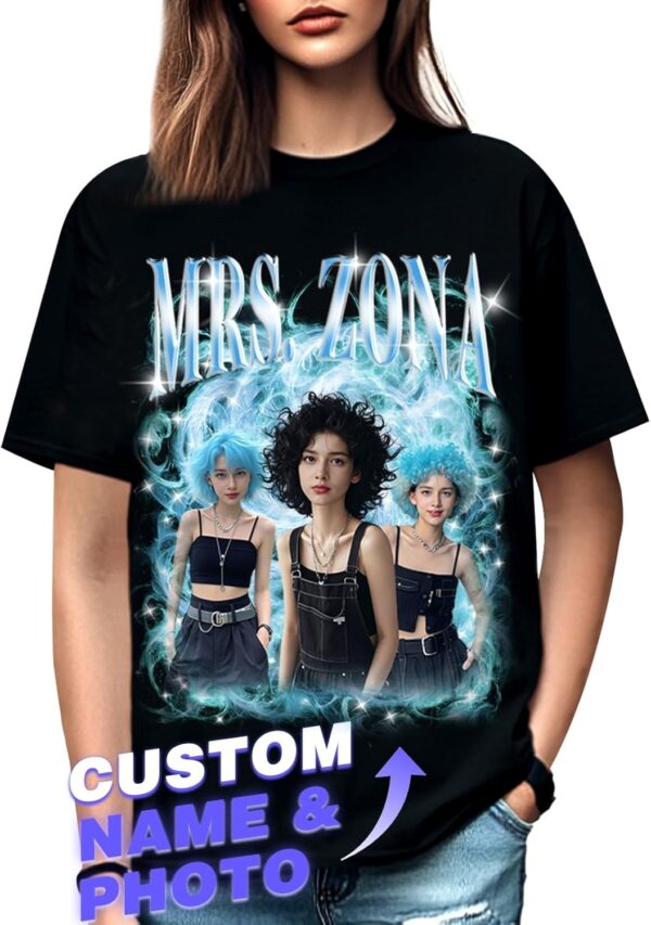 Custom Bootleg Rap Tee Shirts for Men Women Add Your Text & Face Photo - Custom Couple T-Shirt Gifts for Girlfriend Boyfriend Valentines & Birthday White