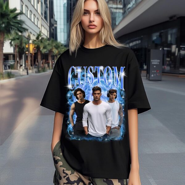 Custom Bootleg Rap Tee Shirts for Men Women Add Your Text & Face Photo - Custom Couple T-Shirt Gifts for Girlfriend Boyfriend Valentines & Birthday White