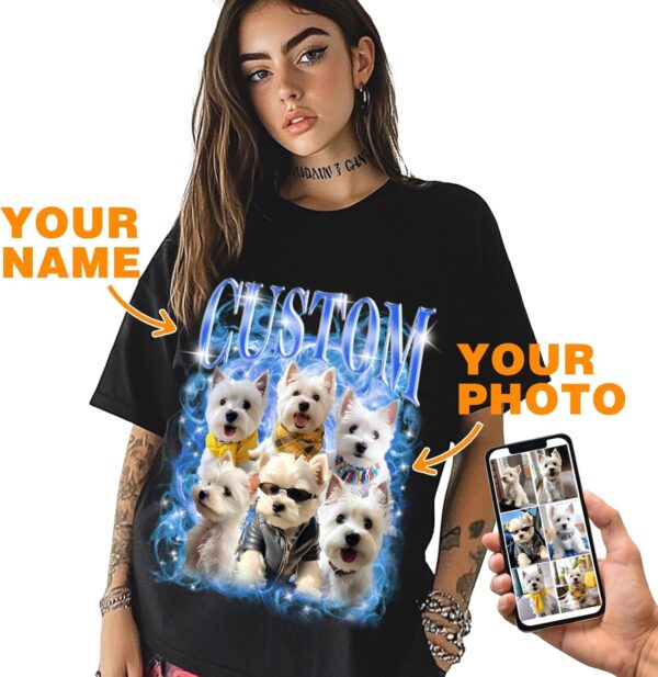 Custom Your Own Bootleg Rap T-Shirts Add Face Photo for Boyfriend Girlfriend Birthday Gift Black