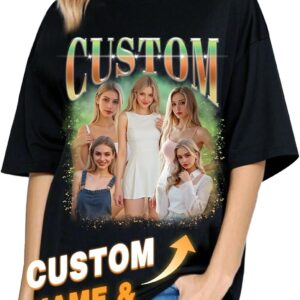 Custom Bootleg Rap T-Shirts with Photo & Text - Customized Gift Personalized Vintage T Shirts for Boyfriend & Girlfriend Multi