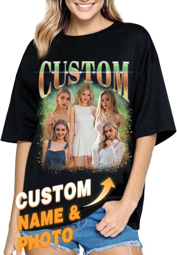 Custom Bootleg Rap T-Shirts with Photo & Text - Customized Gift Personalized Vintage T Shirts for Boyfriend & Girlfriend Multi