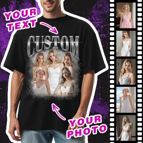 Custom Bootleg Rap T-Shirts with Photo & Text - Customized Gift Personalized Vintage T Shirts for Boyfriend & Girlfriend Multi