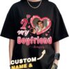 Custom I Love My Boyfriend Girlfriend T-Shirts, Custom Face Shirt for Birthday Valentine Day Black