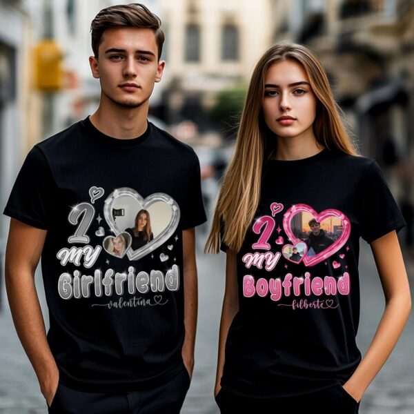 Custom I Love My Boyfriend Girlfriend T-Shirts, Custom Face Shirt for Birthday Valentine Day Black